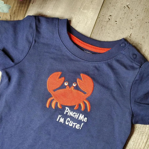 Gymboree Crab "Pinch Me I'm Cute" Blue and Red One Piece Bodysuit Size 12-18m - Picture 9 of 11